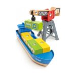 Комплект за игра Товарен кораб и кран 6 части, Hape – снимка 7 от 10