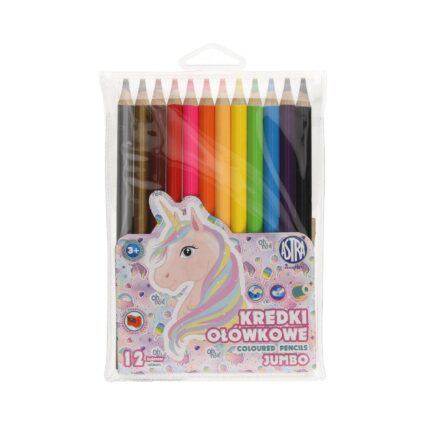 Кръгли цветни моливи джъмбо Unicorn 12 цвята + острилка, Astra