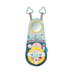 Бебешка играчка за кола Коала, Taf Toys: ментово пано с огледало и картинка на животинче в автомобил над табло с уреди, жълт волан с бутони и две триъгълни халки за закачане.