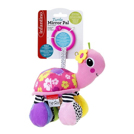 Бебешка мека играчка Розова костенурка с огледало, Infantino