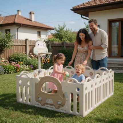 Бебешка ограда 3 в 1 кафява кола, Feelkids