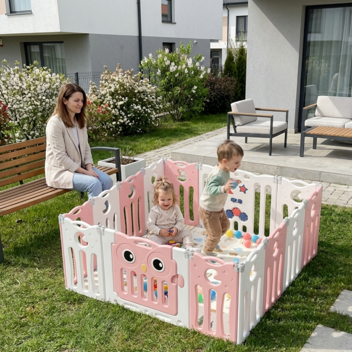 bebeska-ograda-za-igra-rozovo-buhalce-feelkids-69c61cb3d00a8 Бебешка ограда за игра розово бухалче, Feelkids