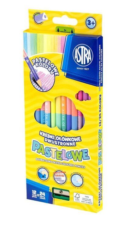 Цветни двустранни моливи, 12 броя, 24 цвята, Astra