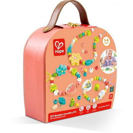 Дървен комплект Направи си сам Бижута с мъниста, 130 части, Hape