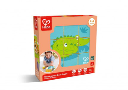 Дървен пъзел с кубчета Диви животни, Hape