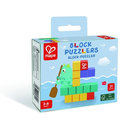 Дървен пъзел с разноцветни кубчета, 21 части, Hape