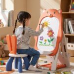 Детска дъска за рисуване и столче 2 в 1 червено мече, Feelkids - Image 2