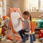Детска дъска за рисуване и столче 2 в 1 червено мече, Feelkids - Image 3