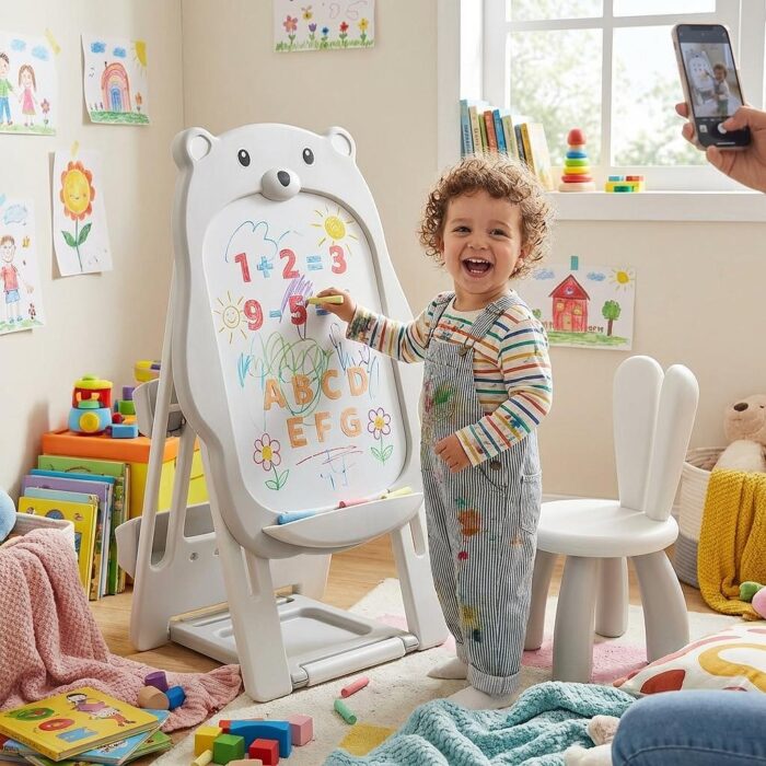 daska-za-risuvane-i-stolce-2-v-1-feelkids-sivo-mece-69baa8d9e81cf Детска дъска за рисуване и столче 2 в 1 сиво мече, Feelkids