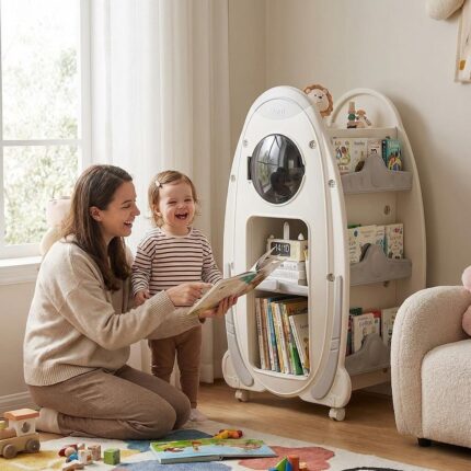 Детска библиотека за книги с въртящ се дизайн сива, Feelkids