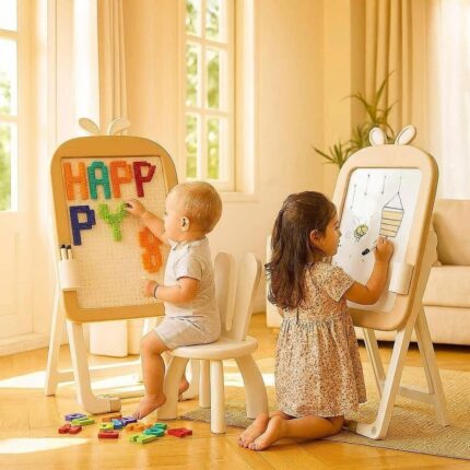 Детска дъска за рисуване 3 в 1 кафяво зайче, Feelkids