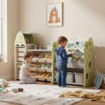 Детска етажерка за играчки с 17 отделения и кутии зелена, Feelkids - Image 3