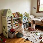 Детска етажерка за играчки с 17 отделения и кутии зелена, Feelkids - Image 2