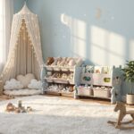 Детска етажерка за играчки Мече с кошници и рафтове синя, Feelkids - Image 2