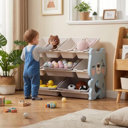 Детска етажерка за играчки синьо мече, Feelkids