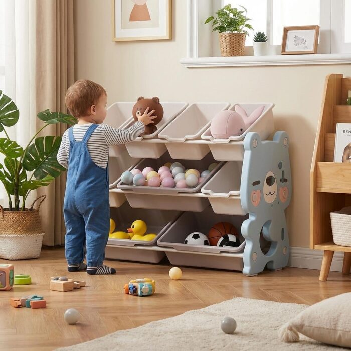 Детска етажерка за играчки Feelkids, синьо мече Детска етажерка за играчки синьо мече, Feelkids