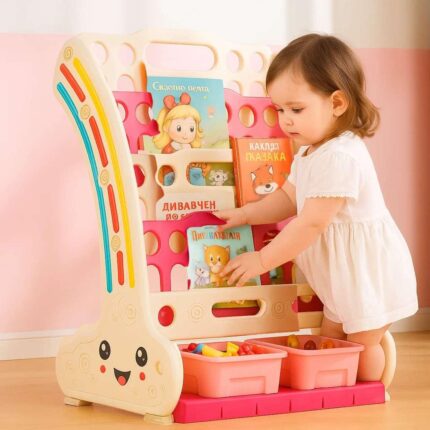 Детска етажерка за играчки и книги червена, Feelkids