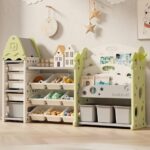 Детска етажерка за играчки с 17 отделения и кутии зелена, Feelkids
