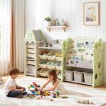 Детска етажерка за играчки с 17 отделения и кутии зелена, Feelkids - Image 6