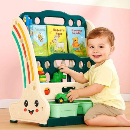 Детска етажерка за играчки и книги зелена, Feelkids