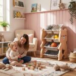 Детска етажерка за играчки и книги розово мече регулируема, Feelkids - Image 2