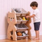 Детска етажерка за играчки и книги розово мече регулируема, Feelkids