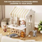 Детска къща за игра с баскетболен кош и масичка кафява, Feelkids - Image 6