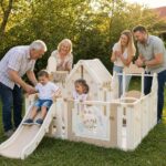 Детска къща за игра 5 в 1 с ограда люлка и пързалка, Feelkids