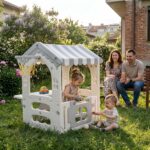 Детска къща за игра с баскетболен кош и масичка сива, Feelkids