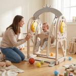 Детска люлка с баскетболен кош за вкъщи 2 в 1 кафява, Feelkids - Image 3