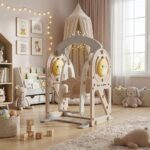 Детска люлка с баскетболен кош за вкъщи 2 в 1 кафява, Feelkids - Image 4
