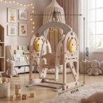 Детска люлка с баскетболен кош за вкъщи 2 в 1 кафява, Feelkids - Image 5