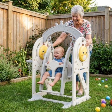 Детска люлка с баскетболен кош за вкъщи 2 в 1 сива, Feelkids