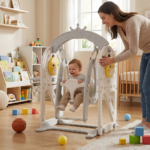 Детска люлка с баскетболен кош за вкъщи 2 в 1 сива, Feelkids - Image 3