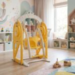Детска люлка с баскетболен кош за вкъщи 2 в 1 жълта, Feelkids - Image 3