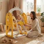 Детска люлка с баскетболен кош за вкъщи 2 в 1 жълта, Feelkids - Image 4