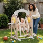 Детска люлка с баскетболен кош за вкъщи 2 в 1 кафява, Feelkids