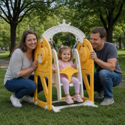 Детска люлка с баскетболен кош за вкъщи 2 в 1 жълта, Feelkids