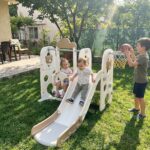 Детска пързалка с люлка и кош кафяво мече, Feelkids
