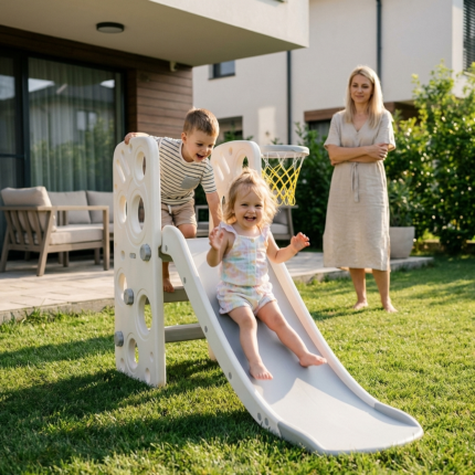 Детска пластмасова пързалка 2 в 1 сива, Feelkids