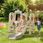 Детска пластмасова пързалка 3 в 1 сиво мече, Feelkids