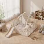 Детска къща за игра 5 в 1 с ограда люлка и пързалка, Feelkids - Image 4