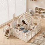 Детска къща за игра 5 в 1 с ограда люлка и пързалка, Feelkids - Image 3