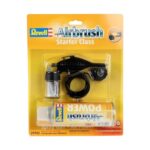 Детски Аерограф: блистер „Revell Airbrush Starter Class“ с черен спрей пистолет, прозрачно шишенце за боя, маркуч и флакон с въздух „Airbrush Power“.