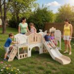 Детски център с пързалка люлка и катерушка 11 в 1 кафяв, Feelkids