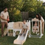Детски център с пързалка люлка и катерушка 11 в 1 кафяв, Feelkids - Image 2