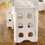 Детски център за игра 3 в 1 с пързалка и баскетболен кош кафяв, Feelkids - Image 6