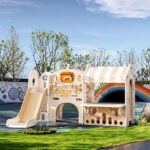 Детски център за игра 3 в 1 с пързалка и баскетболен кош кафяв, Feelkids - Image 4