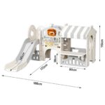 Детски център за игра 3 в 1 с пързалка и кош сив, Feelkids - Image 12