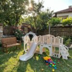 Детски игрален център 9 в 1 с пързалка и люлка кафяв, Feelkids - Image 2